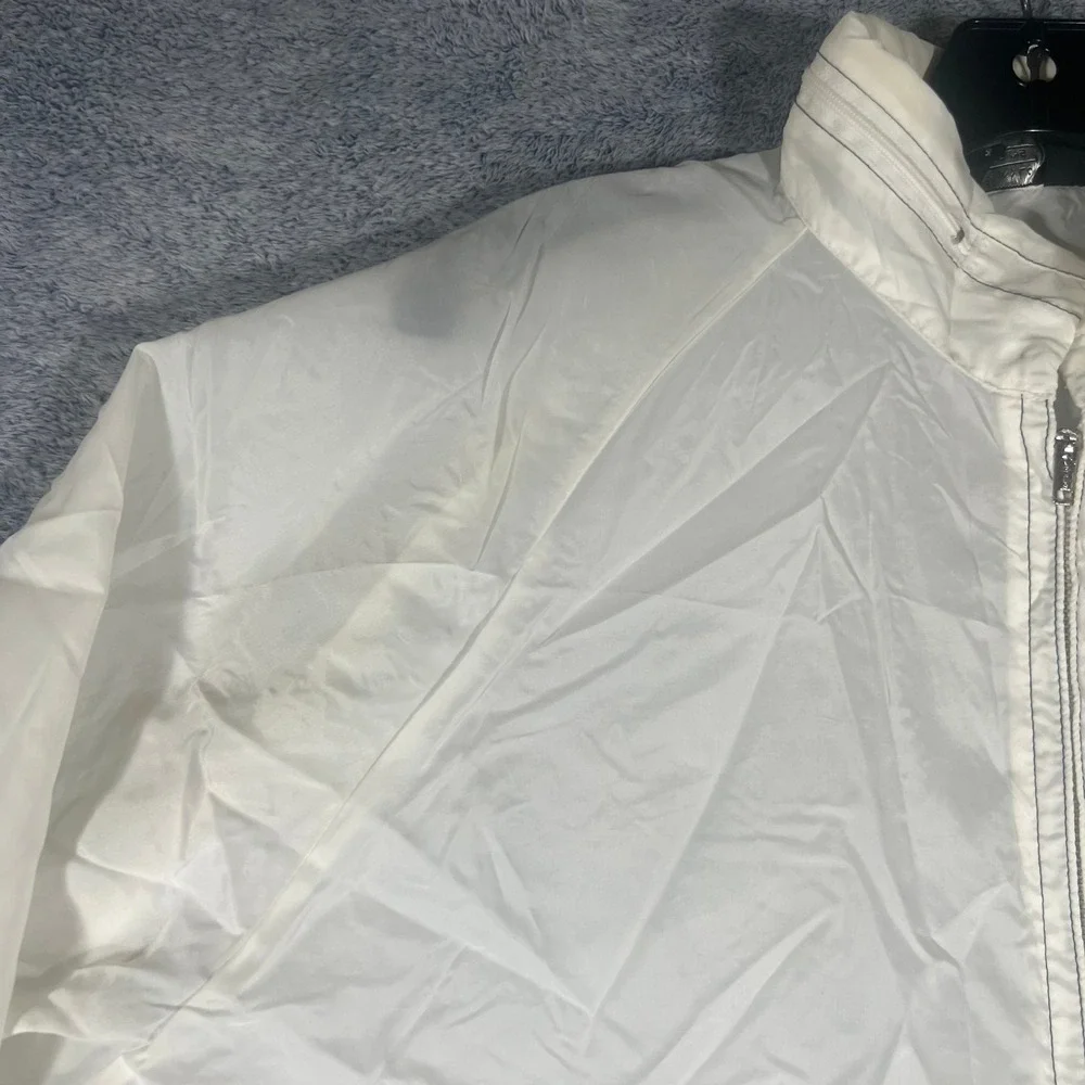 Vintage Sears‎ White Nylon Windbreaker Jacket Large Full Zip Hidden Hood Mens